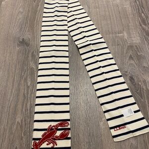 SOLD- LL Bean Nautical Scarf Blue and white stripe with a red lobster appliqué